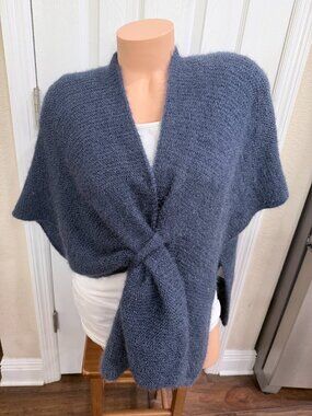 LOOWIE Made in Italy NWT Blue Tie Front Knit Wrap Poncho Shawl Eco Design